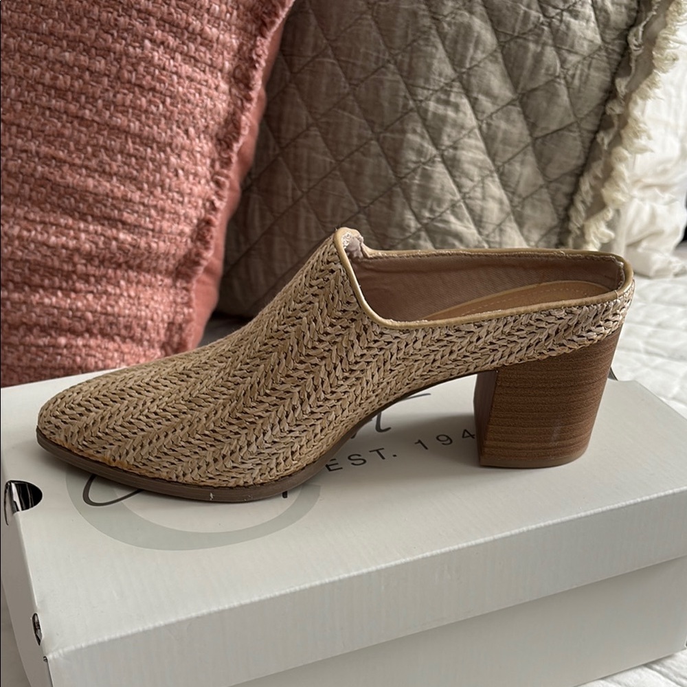 Tan Woven Mule Clogs with Block Heel